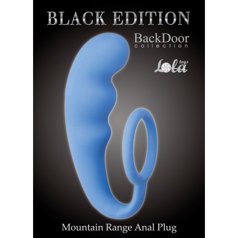 Голубое эрекционное кольцо с анальным стимулятором Mountain Range Anal Plug